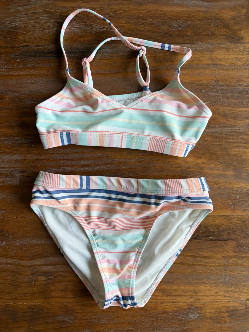 Roxy Striped Bikini Top in Mint, Peach & Navy